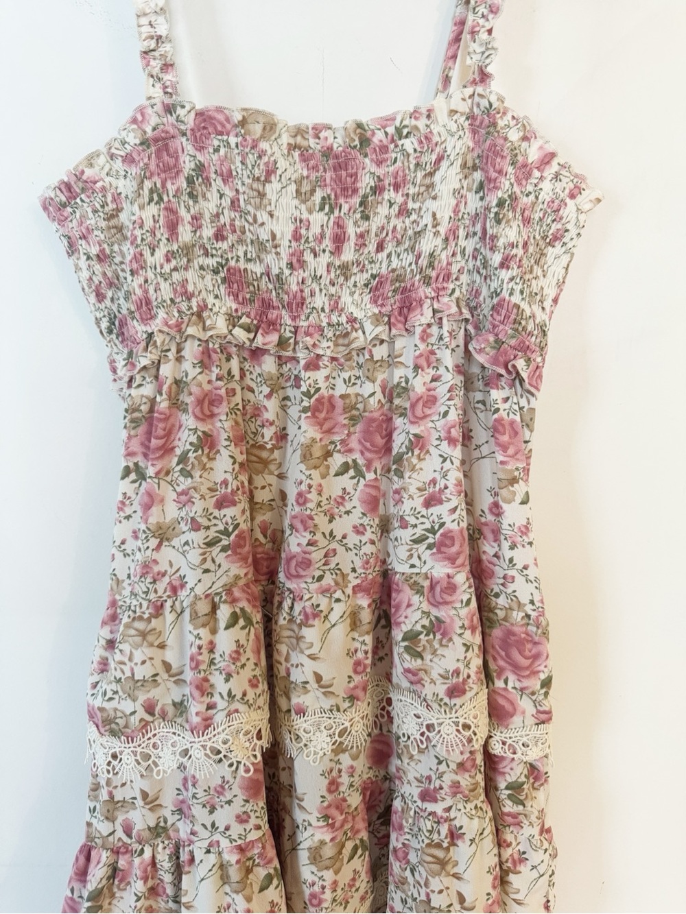 Altar’d State Cream and Pink Rose Floral
Tiered Crochet Lace Midi Dress L - Picture 3 of 9